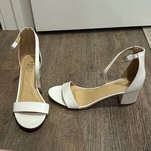 Elegant White Block Heel Sandals by